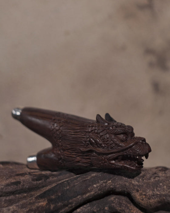 Kuripi Dragon Totem and Silver Caps .Hand Carved Rosewood . Unique Spiritual Tool