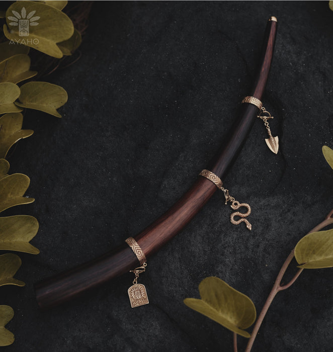 Rosewood Ceremonial Wooden Accessory with Bronze Cups