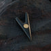Black metal clip with gold coin on a dark textured background