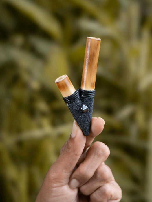 Bamboo Ceremonial Pipe with Lava & Stone – Handmade Self-Applicator