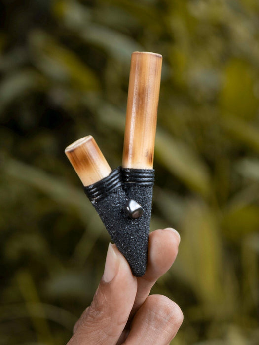 Bamboo Ceremonial Pipe with Lava & Stone – Handmade Self-Applicator