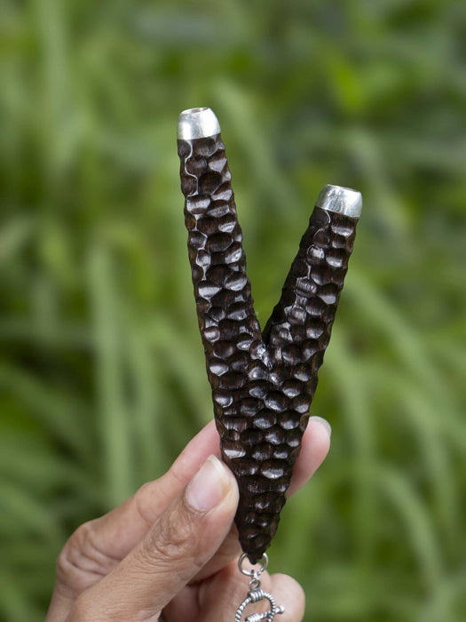 Handmade Wooden Breathing tool with Silver Cups – Handmade Rosewood Applicator