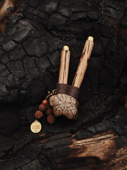 Sacred Vine ceremonial pipe with Rudraksha