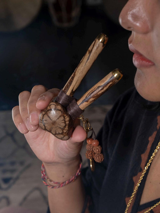 Sacred Vine ceremonial pipe with Rudraksha