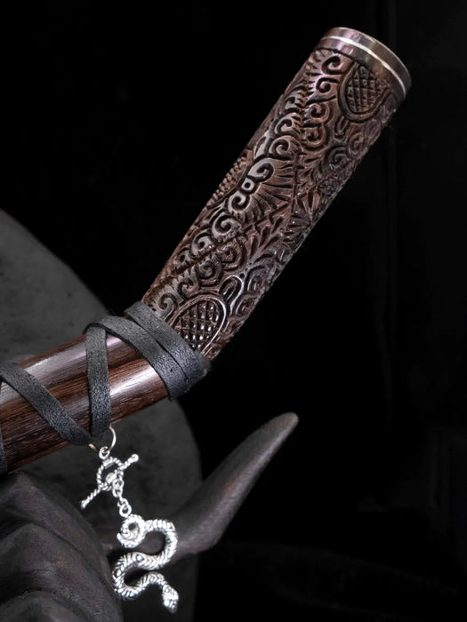 Rosewood Ceremonial Pipe with Ye Ming Zhu Stone | Pipe for Meditation
