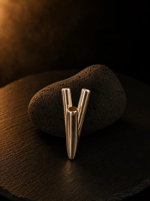 Silver Self-Applicator Pipe: Double-Channel Design - Handmade Bali Ritual Tool