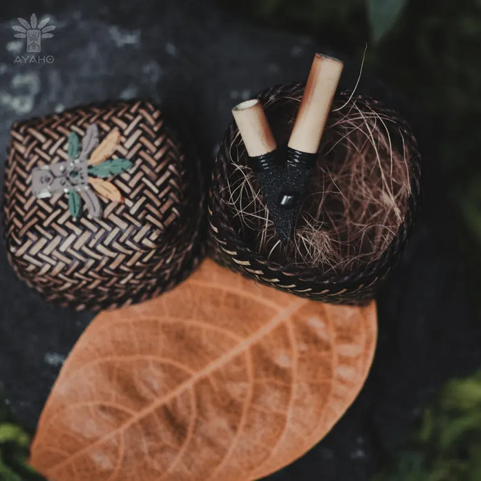 Bamboo Wood Ceremonial Pipe with Lava Stone