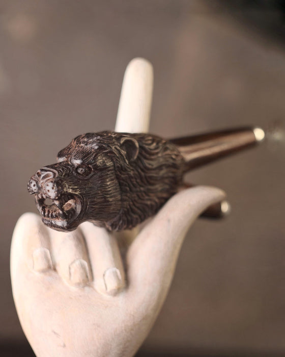 Lion Kuripe Pipe for Hape Snuff - Wooden Smoking Pipe Applicator - Shamanic Tools Double Kuripe for Sacred Herbal Medicine