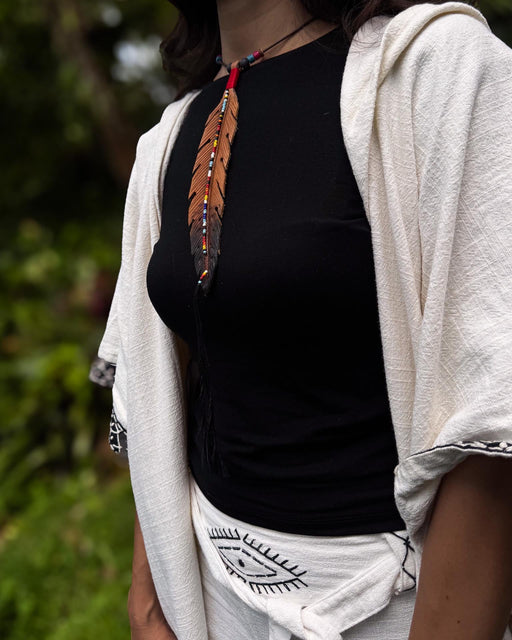 Eagle Feather Amulet Necklace – Adjustable Buffalo Leather Tribal Shaman Jewelry – Unisex Native Spirit Necklace – Indian Style Jewelry