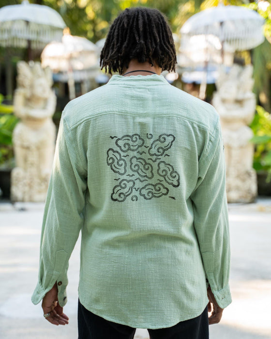 Hand-Painted 100% Cotton Shaman Shirt – Tribal Boho Festival Wear, Earthy Colors, Unisex Burning Man Clothing