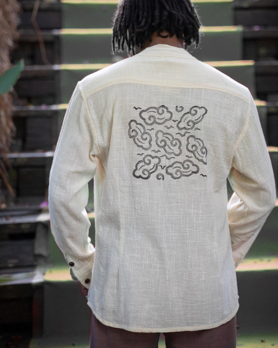 White Cotton Shaman Shirt – Unisex Spiritual Boho Top – Handmade Festival Clothing – Tribal Yoga Wear
