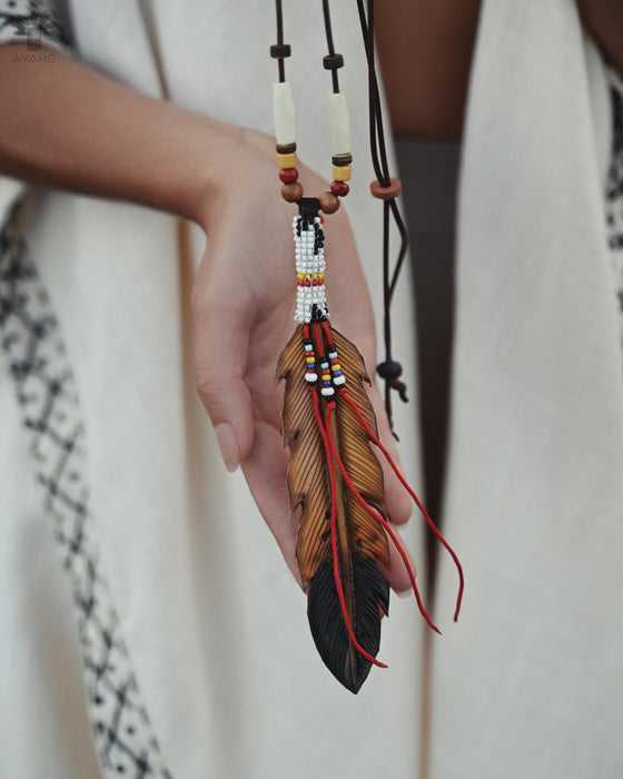 Leather Shaman Amulet | Beaded Festival Necklace | Boho Ethnic Jewelry | Adjustable Ceremony Accessory | Handmade Shamanic Jewelry