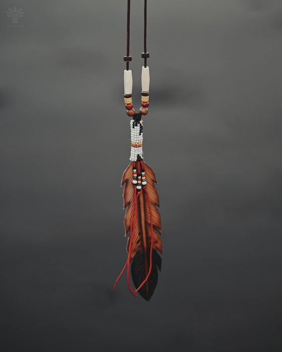 Leather Shaman Amulet | Beaded Festival Necklace | Boho Ethnic Jewelry | Adjustable Ceremony Accessory | Handmade Shamanic Jewelry