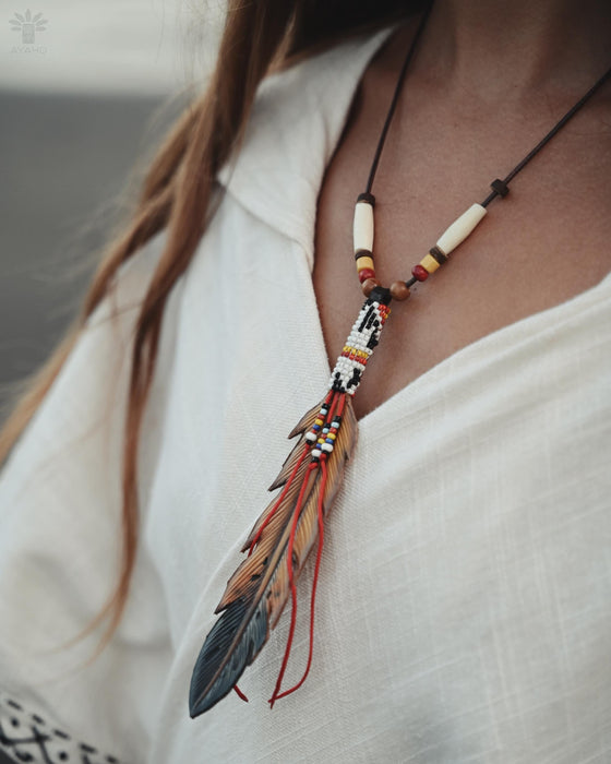 Leather Shaman Amulet | Beaded Festival Necklace | Boho Ethnic Jewelry | Adjustable Ceremony Accessory | Handmade Shamanic Jewelry