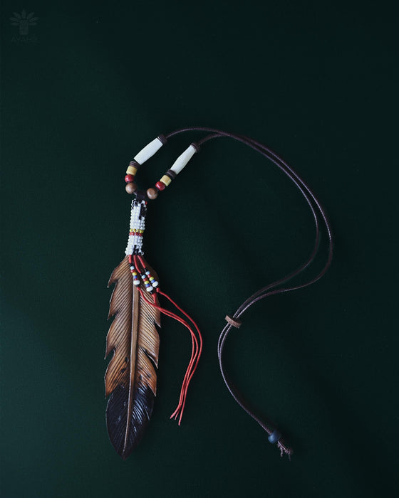 Leather Shaman Amulet | Beaded Festival Necklace | Boho Ethnic Jewelry | Adjustable Ceremony Accessory | Handmade Shamanic Jewelry