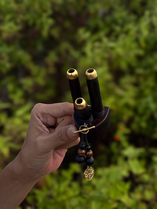 Double Pipe Ethnic Wooden Ritual Accessory